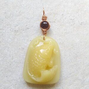Big & Chunky Yellow Fish Pendant! Bass Fishing Girl! Lake Fishing! Angling!